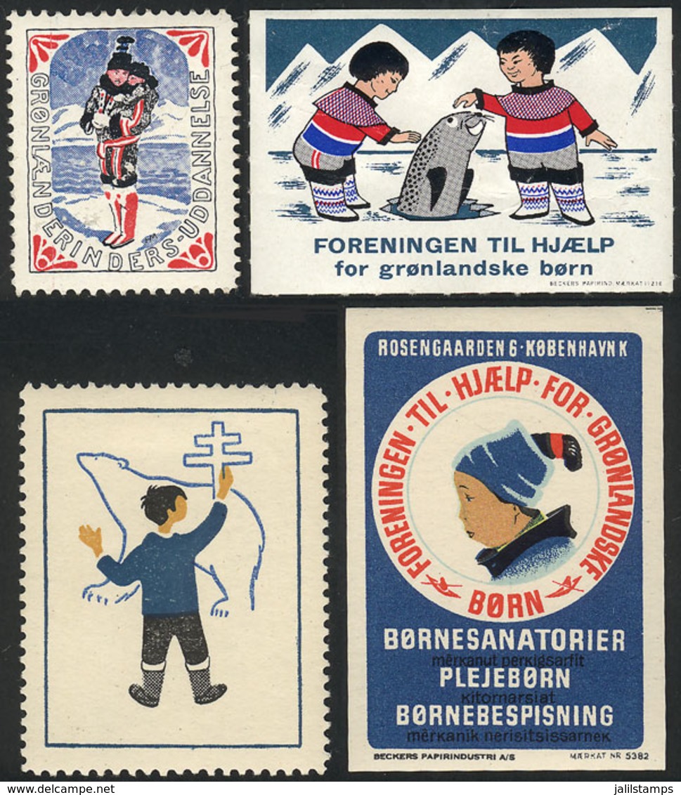GREENLAND: FIGHT AGAINST TUBERCULOSIS: Lot Of 4 Cinderellas Issued Between 1925 And 1955, VF Quality! - Sonstige & Ohne Zuordnung