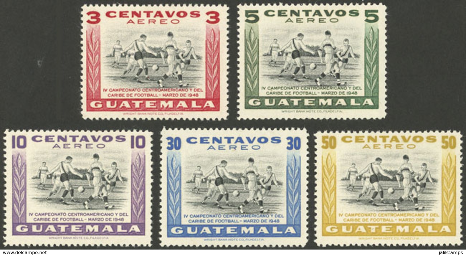 GUATEMALA: Yvert 160/164, 1940 Football, Cmpl. Set Of 5 Values, Mint With Tiny Hinge Mark, Excellent Quality! - Guatemala