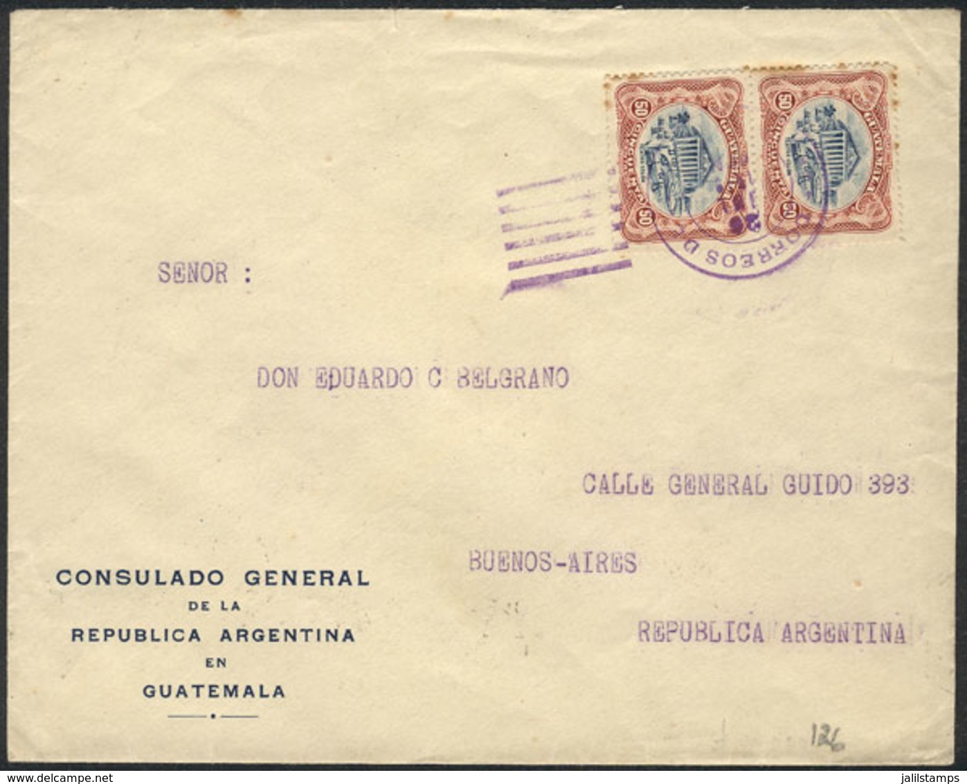 GUATEMALA: Cover Franked With Pair Sc.120, Sent From Guatemala To Argentina On 20/JUL/1910, With Buenos Aires Arrival Ba - Guatemala