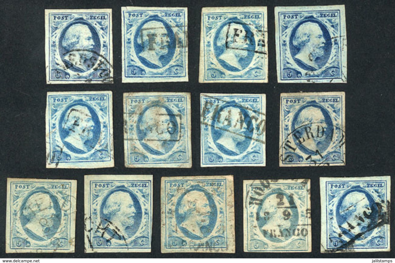 NETHERLANDS: Sc.1, 13 Used Examples, Range Of Shades And Cancels, The Expert Will Surely Find Scarce Printings, Fine To  - Other & Unclassified