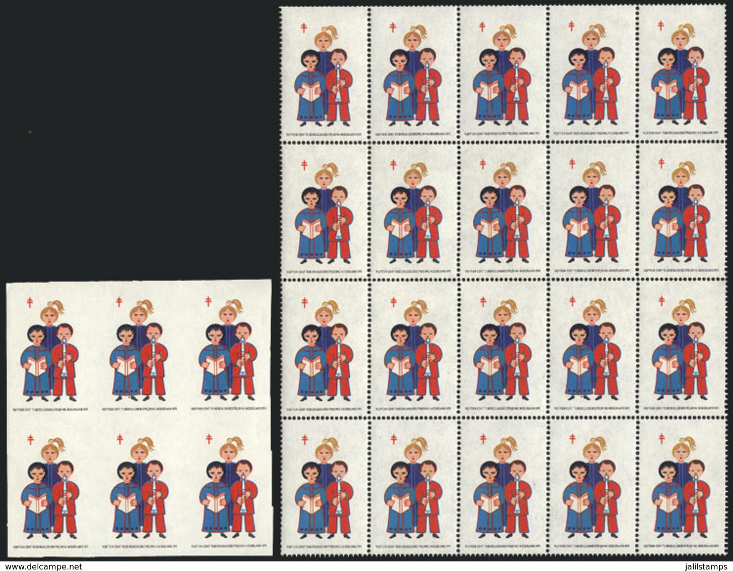 NETHERLANDS: FIGHT AGAINST TUBERCULOSIS: 1971 Issue, Perforated Block Of 20 Cinderellas And An IMPERFORATE Block Of 6, V - Otros & Sin Clasificación