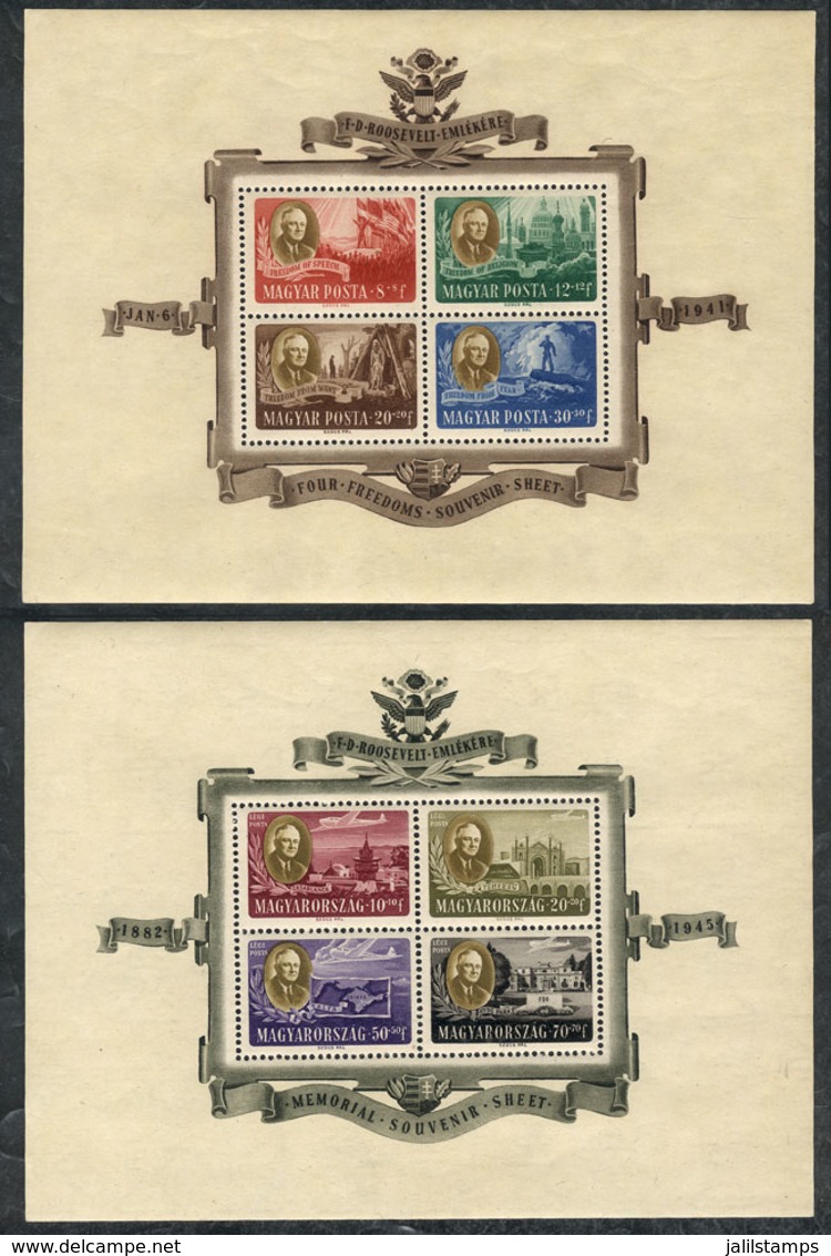 HUNGARY: Yvert 14/15, 1947 Roosevelt, Cmpl. Set Of 2 S.sheets, MNH, Very Fine Quality, Catalog Value Euros 225. - Andere & Zonder Classificatie