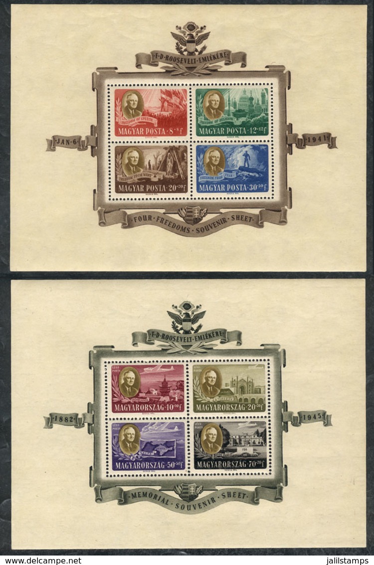HUNGARY: Yvert 14/15, 1947 Roosevelt, Cmpl. Set Of 2 S.sheets, MNH, Very Fine Quality, Catalog Value Euros 225. - Other & Unclassified