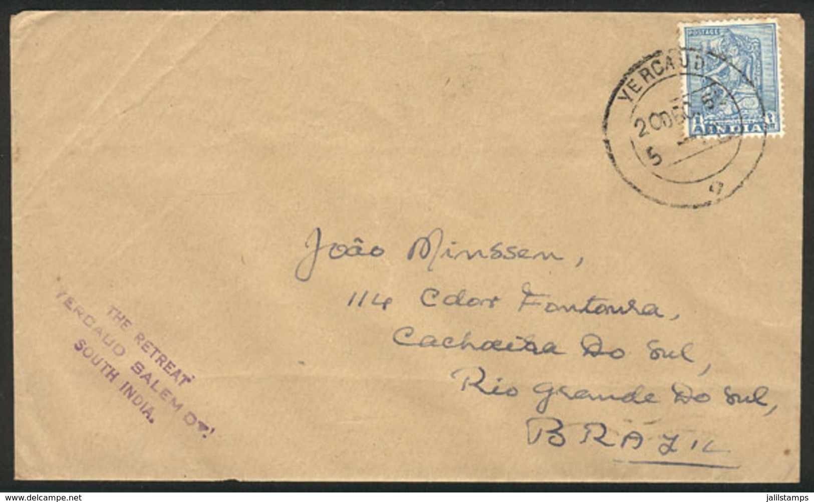 INDIA: Cover With A Religious Leaflet Of The Catholic Church (included) Franked With 1a. And Sent From YERCAUD To Brazil - Otros & Sin Clasificación