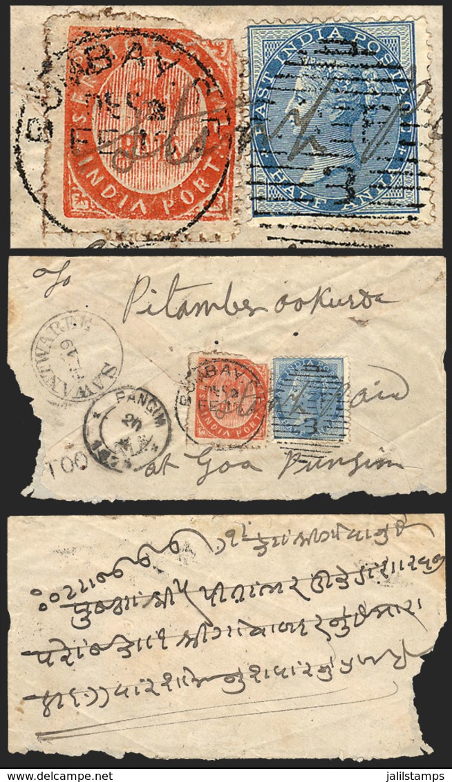 PORTUGUESE INDIA: Cover Sent From Bombay To Goa On 13/FE/1875 Via Sawantwaree (19/FE) And Pangim (20/FE), With British I - Portugees-Indië