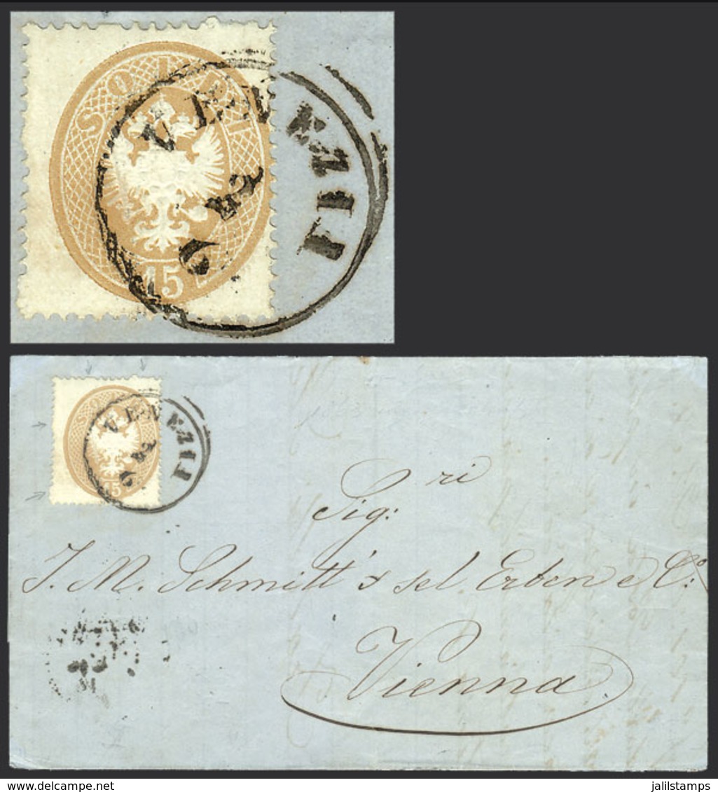 ITALY: Entire Letter Dated VENEZIA 2/JUN/1864, Franked With 15s. Yellow-chestnut Of 1863 (Sc.19) With Perfect Datestamp  - Lombardije-Venetië