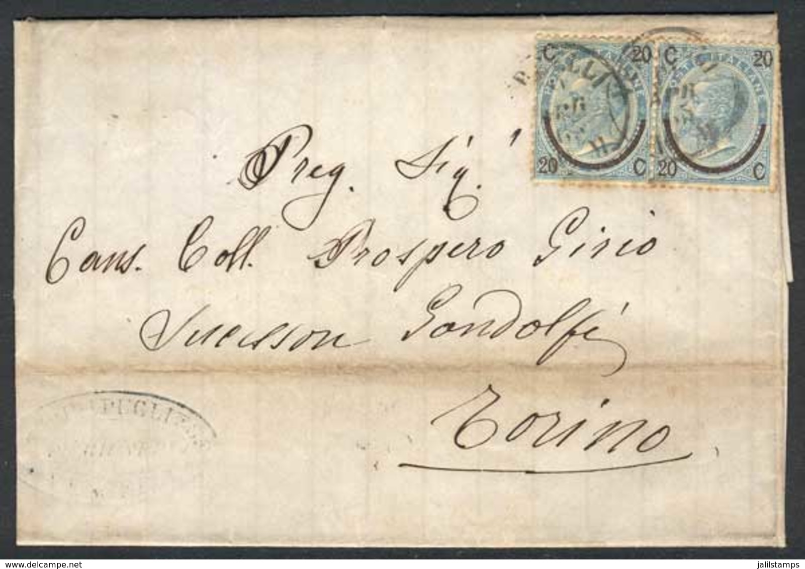 ITALY: Complete Folded Letter Franked With 2 Examples Of Sc.34b (Sa.23), Sent From Verelli To Torino On 19/AP/1865, VF Q - Sin Clasificación