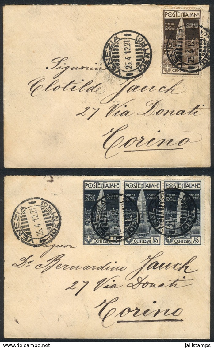 ITALY: Sc.124/5 (Sassone 97/98), Used On 2 Covers Postmarked VENEZIA 25/APR/1912 (first Day Of Issue), With Torino Arriv - Zonder Classificatie