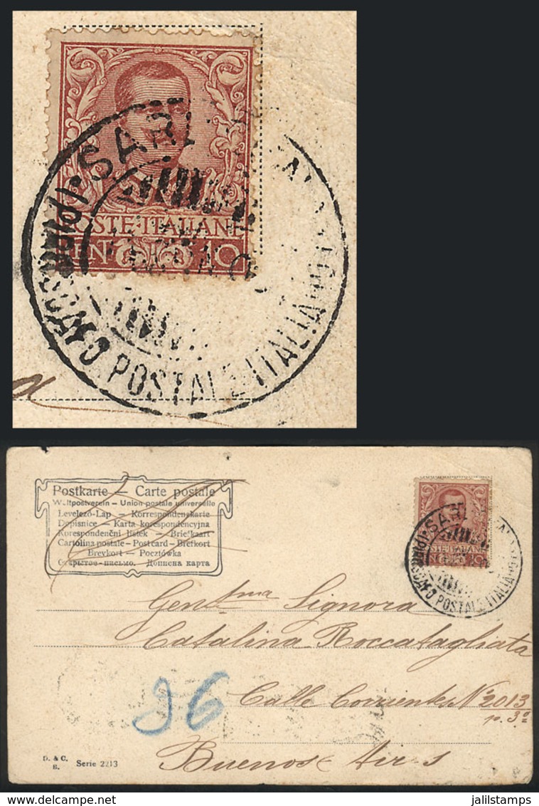 ITALY: Postcard Sent To Buenos Aires On 11/JA/1906 From An Italian Ship At Sea, Franked With 10c. And Cancelled PIROSCAF - Non Classificati