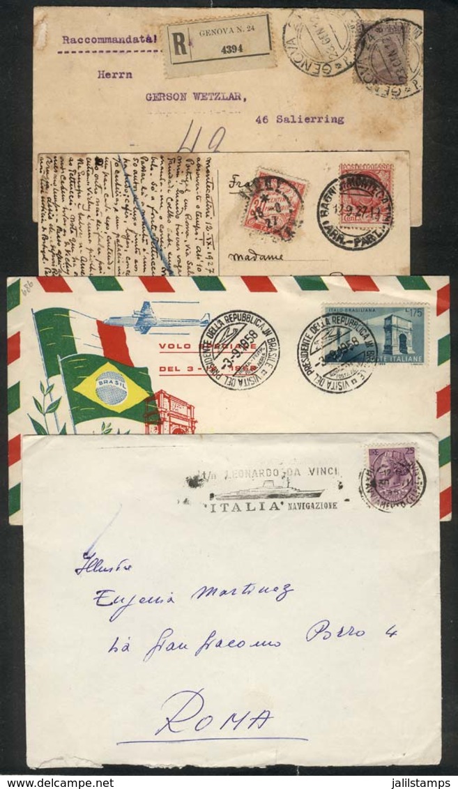 ITALY: 3 Covers + 1 Postcard Used Between 1912 And 1960: Registered Cover To Germany In 1912, PC Sent To Poste Restante  - Sin Clasificación