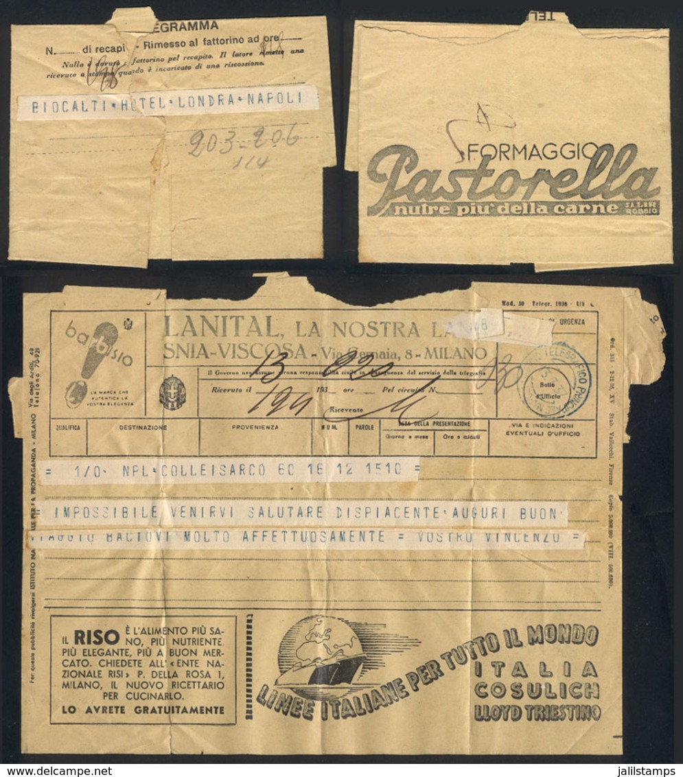 ITALY: Telegram Used On 13/MAR/1937, With ADVERTISING: Food, Ships, Fashion, Cheese, VF Quality! - Sin Clasificación