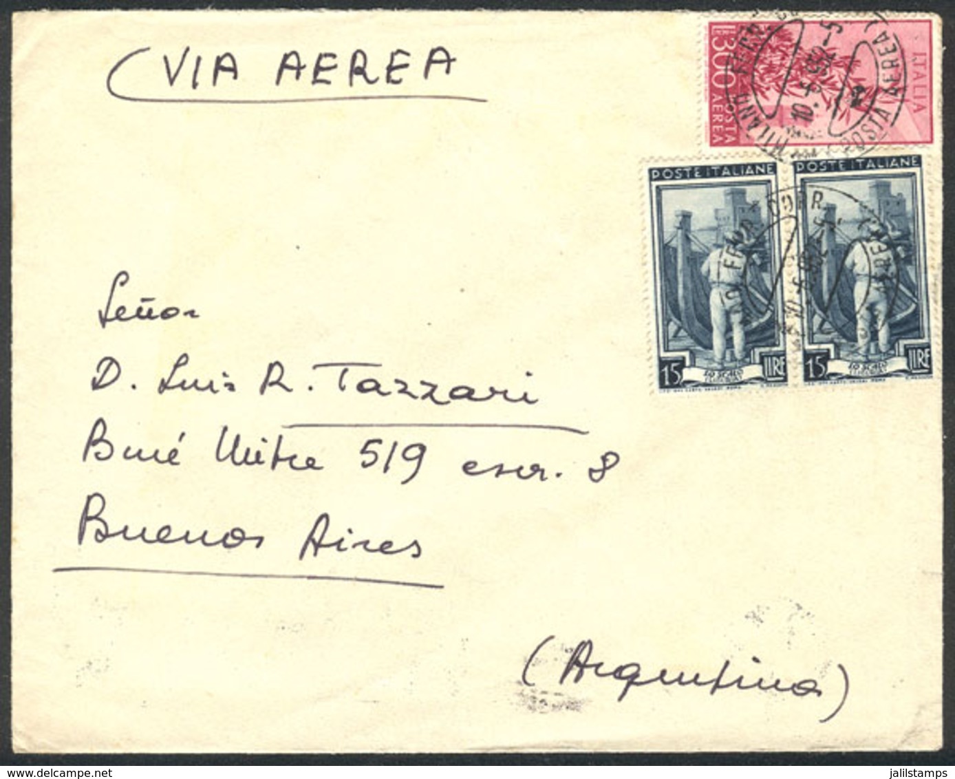 ITALY: Cover Franked By Sa.143 Airmail + Other Values (total 330L.), Sent From Milano To Argentina On 10/JUN/1952, Excel - Sin Clasificación