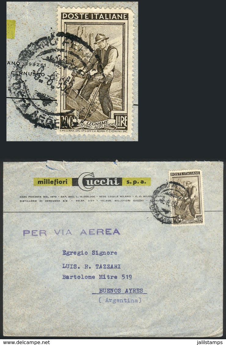 ITALY: Cover Sent From Milano To Argentina On 9/AU/1952 Franked With 200L. Lavoro ALONE, VF Quality! - Ohne Zuordnung