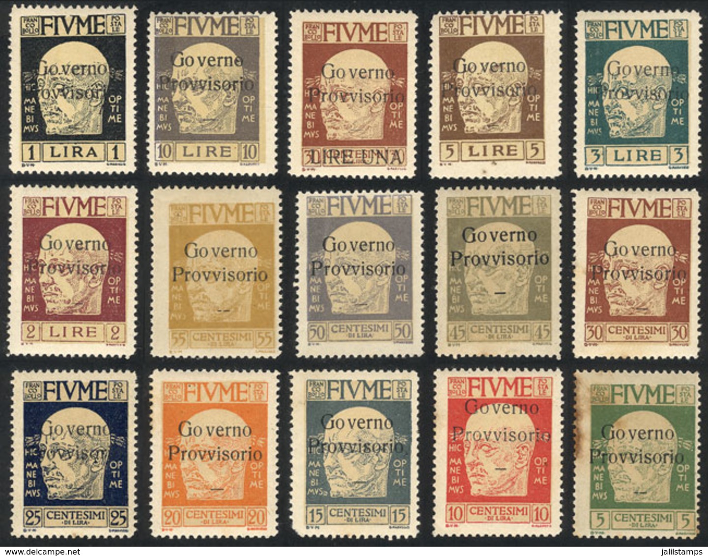 ITALY - FIUME: Sc.134/148, 1921 Provisional Government, Cmpl. Set Of 15 Overprinted Values, Almost All With Original Gum - Fiume