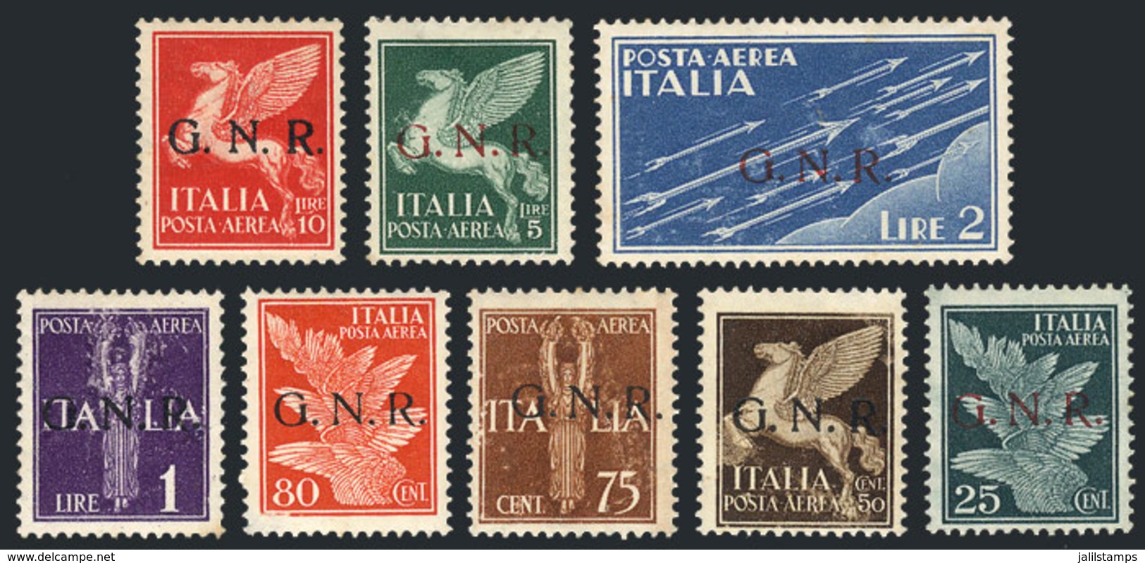 ITALY - REPUBBLICA SOCIALE ITALIANA: Yvert 1/8, 1944 Complete Set Of 8 Values Overprinted "G.N.R.", Mint Original Gum Bu - Other & Unclassified