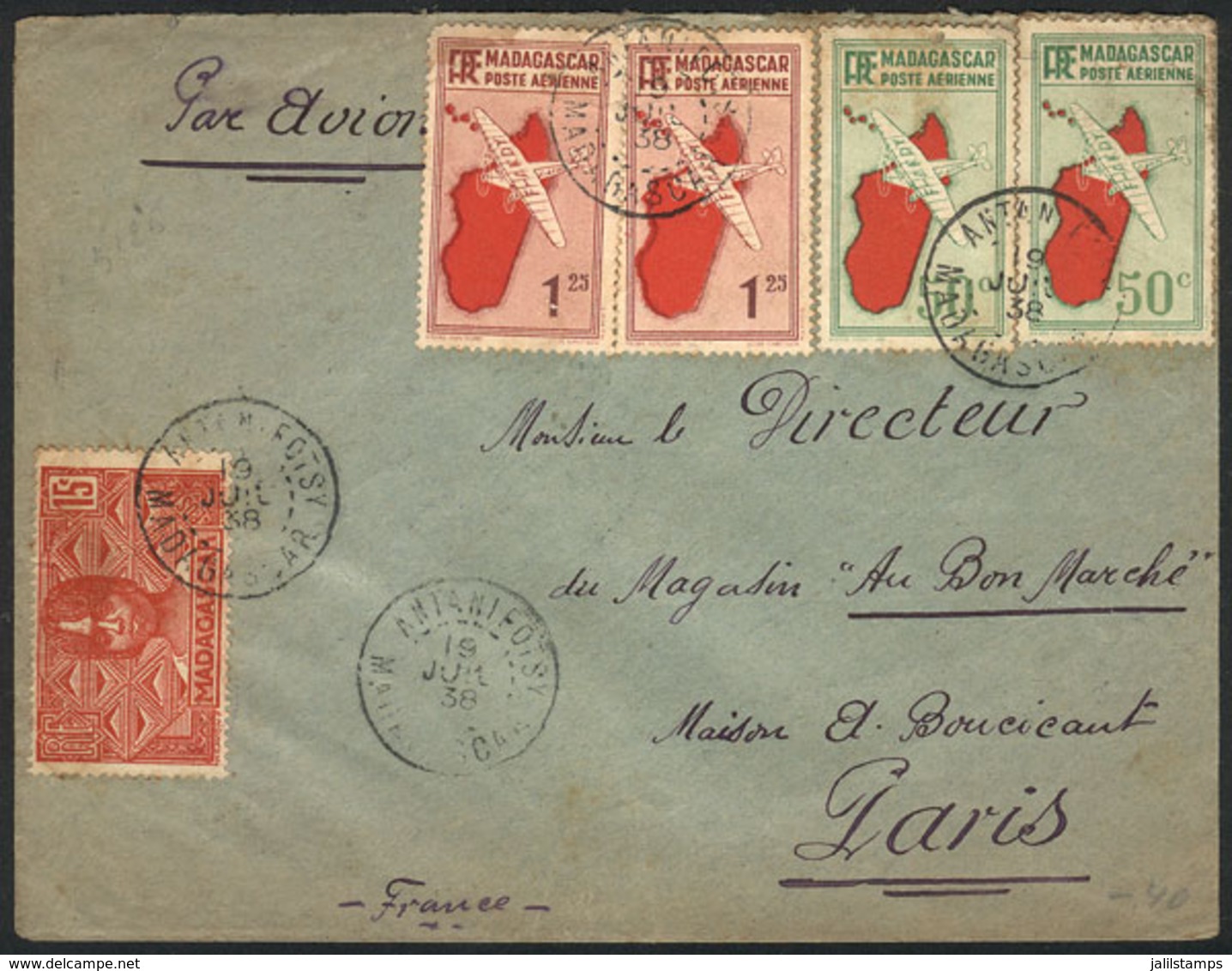 MADAGASCAR: Airmail Cover Sent From ANTANIFOTSY To Paris On 19/JUL/1938, With Transit Backstamp Of Tananrive, VF! - Sonstige & Ohne Zuordnung