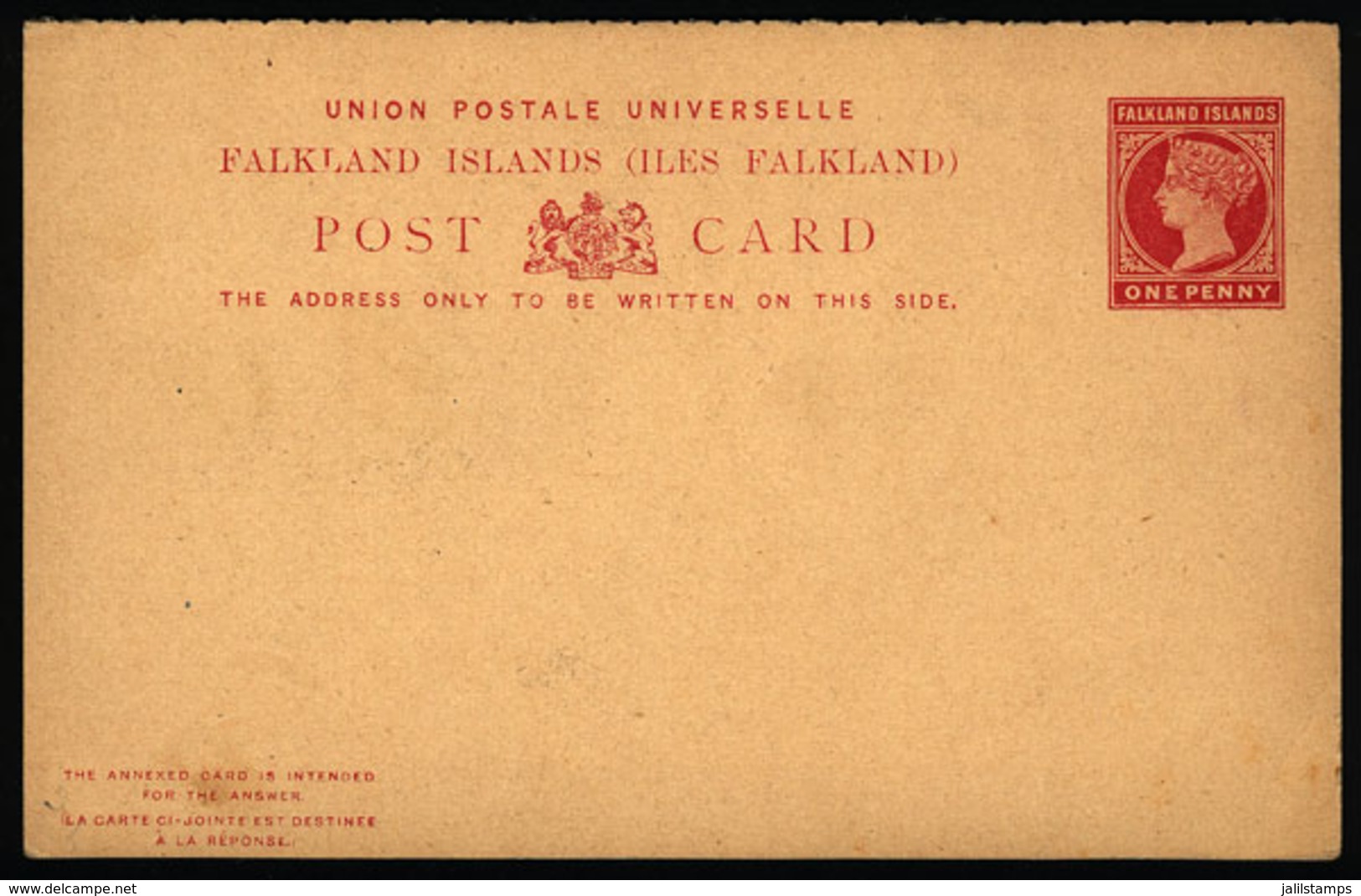 FALKLAND ISLANDS/MALVINAS: Double Postal Card (with Paid Reply) Of 1p. Victoria, Excellent Quality! - Falklandeilanden