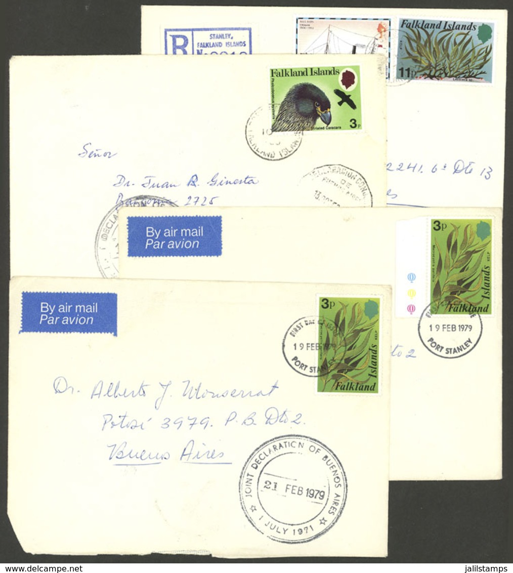 FALKLAND ISLANDS/MALVINAS: 4 Covers Sent To Buenos Aires In 1979 And 1980, All With "Joint Declaration" Marks, Very Nice - Falklandinseln