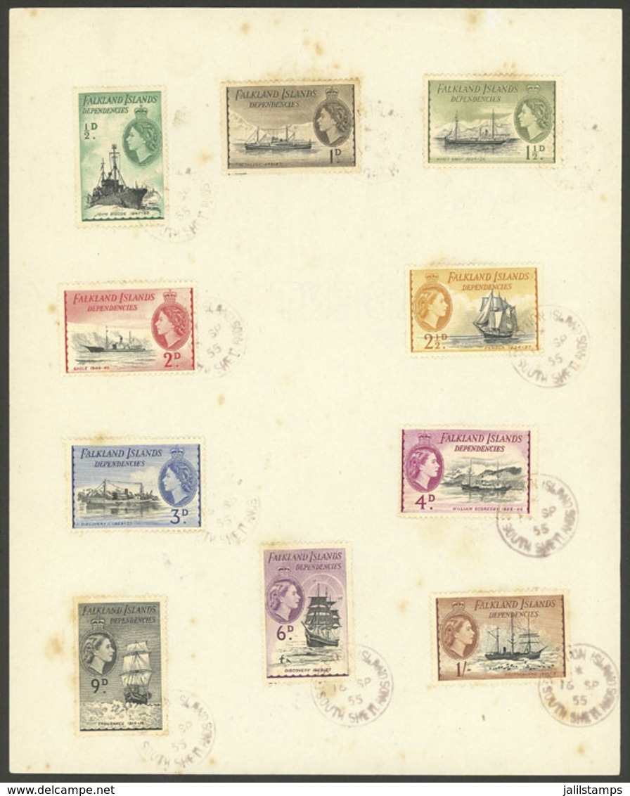 FALKLAND ISLANDS/MALVINAS - DEPENDENCIES: Yv.51/60, 1954 Ships, The Set Up To 1S. On A Page With Datestamps: "DECEPTION  - Falklandeilanden