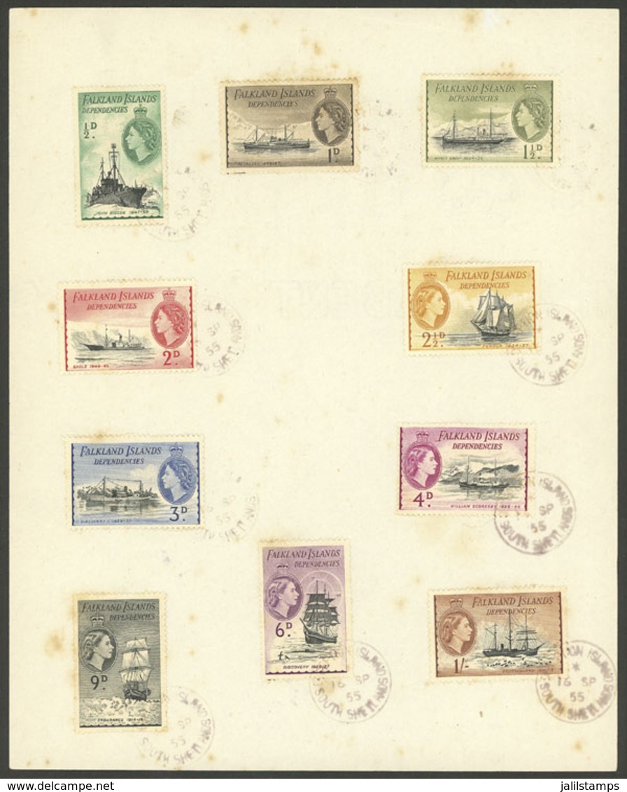 FALKLAND ISLANDS/MALVINAS - DEPENDENCIES: Yv.51/60, 1954 Ships, The Set Up To 1S. On A Page With Datestamps: "DECEPTION  - Falkland Islands