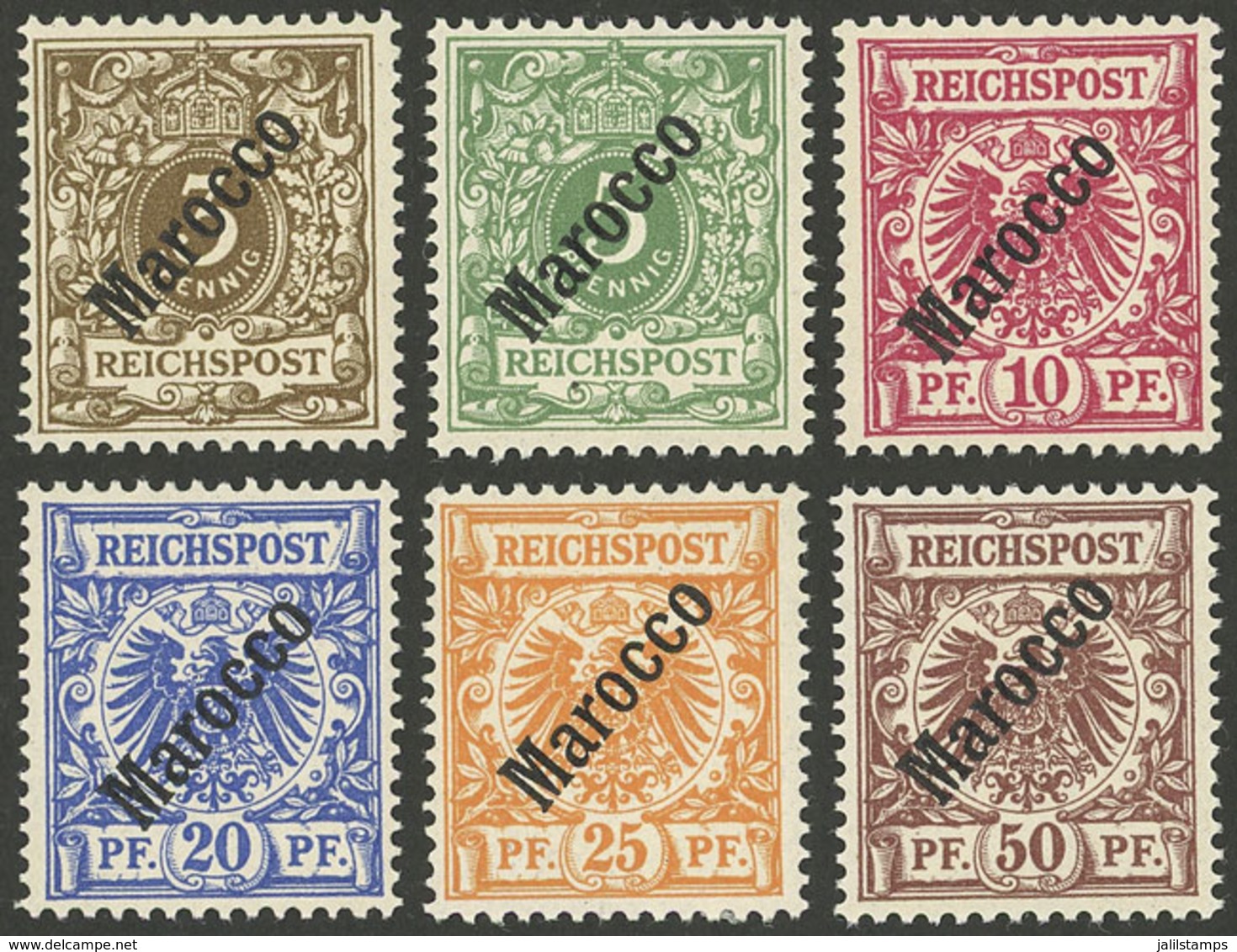 GERMAN MOROCCO: Michel I/VI, 1899 Unissued, Complete Set Of 6 Values, Mint With Tiny Hinge Mark (barely Visible, They Lo - Marruecos (oficinas)