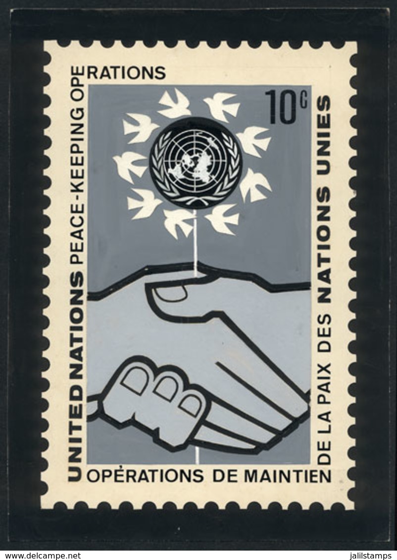 UNITED NATIONS - NEW YORK: Unadopted Artist Design (year 1975) For The Issue "Peace Keeping Operations" (10c. Stamp, Sc. - Otros & Sin Clasificación