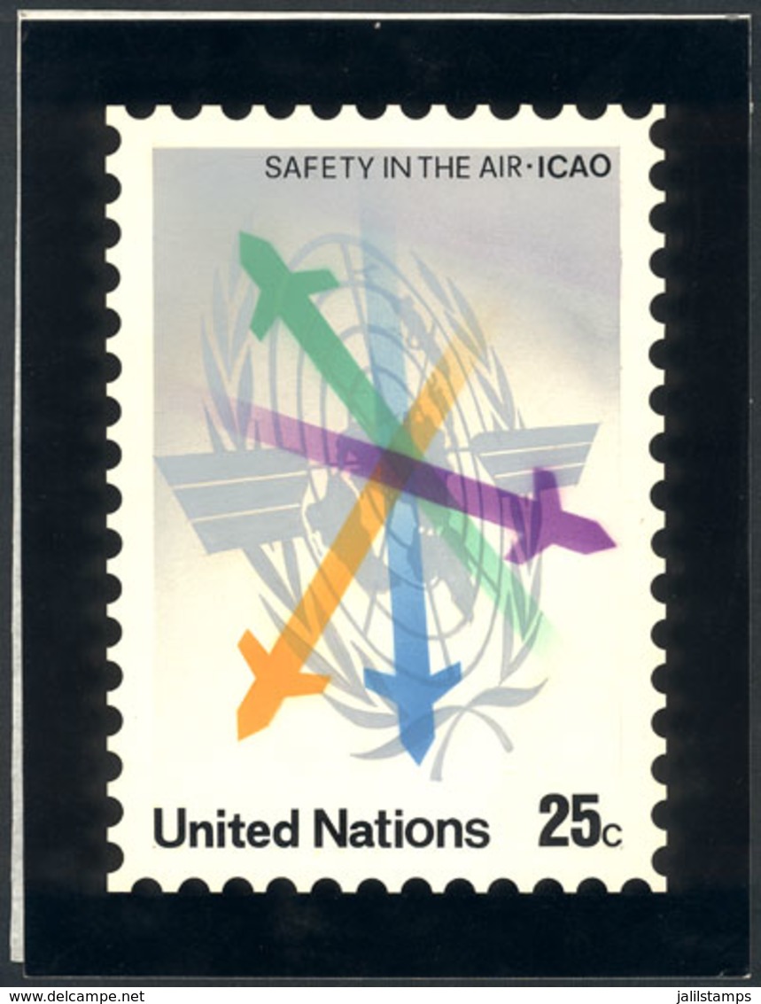 UNITED NATIONS - NEW YORK: Unadopted Artist Design (year 1978) For The Issue "Safety In The Air - ICAO" (25c. Stamp, Sc. - Sonstige & Ohne Zuordnung