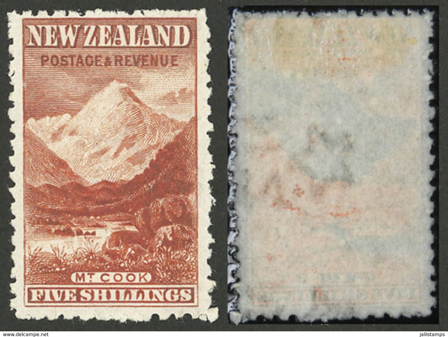 NEW ZEALAND: Sc.120e, 1902/3 5S. Vermilion With Vertical "star NZ" Wmk, Mint Lightly Hinged, VF Quality!" - Autres & Non Classés