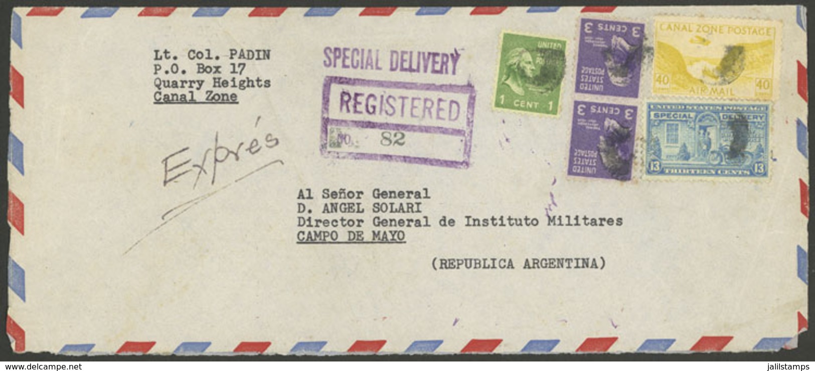 PANAMA - CANAL: Registered Airmail Cover Sent To Argentina On 10/AU/1948, Nice Mixed Postage! - Panama