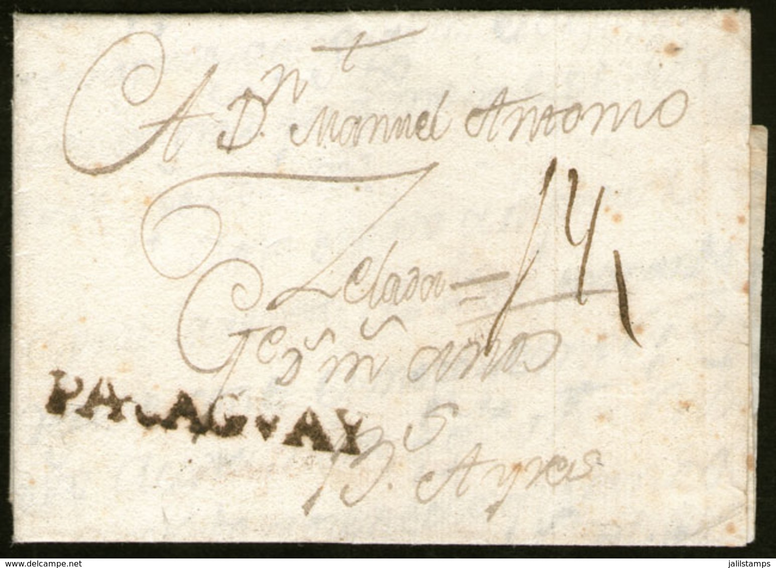 PARAGUAY: Very Old Entire Letter Dated Asunción 13/MAY/1779, Sent To Buenos Aires, With Straightline Black "PARAGUAY" Ma - Paraguay