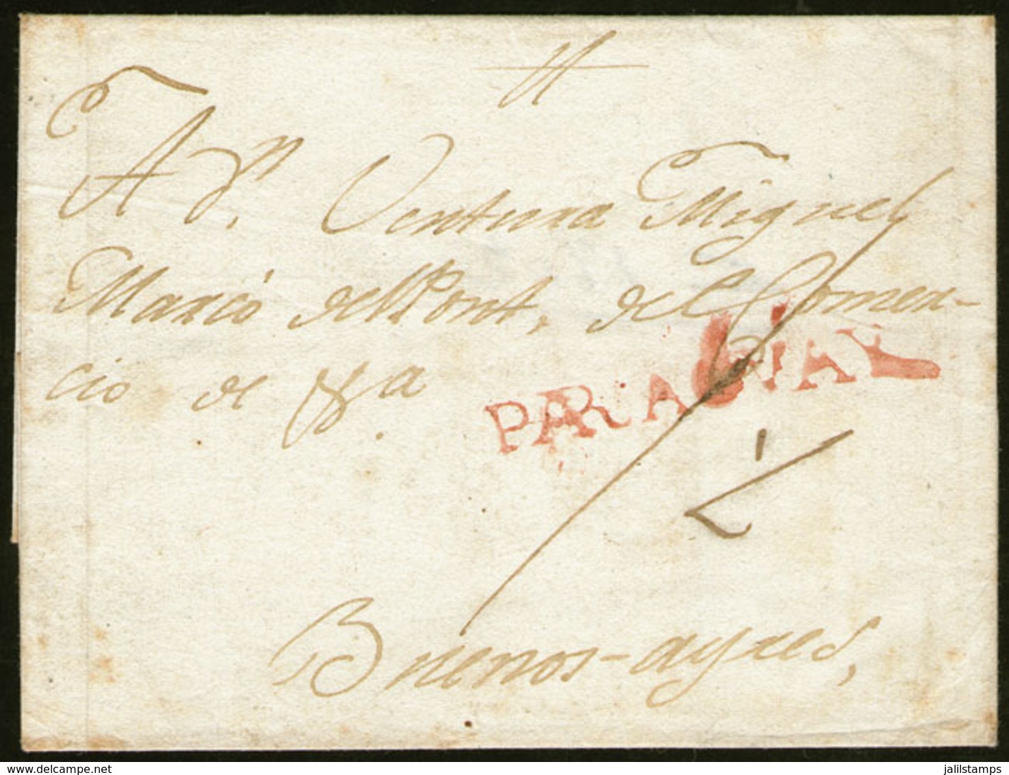 PARAGUAY: Folded Cover Sent From Asunción To Buenos Aires (circa 1806) With Straightline Red "PARAGUAY" Mark Very Well A - Paraguay