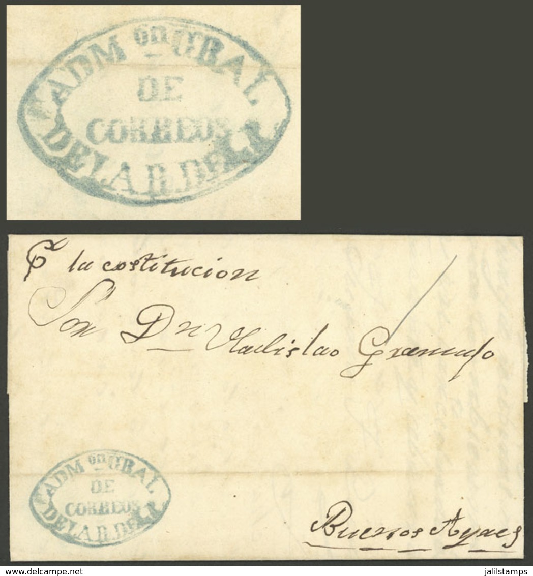 PARAGUAY: Entire Letter Dated Asunción 24/JA/1859 Sent To Buenos Aires (by Steamer Constitución), With Blue Mark "ADMON. - Paraguay