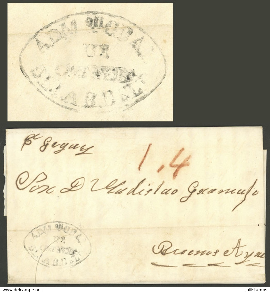 PARAGUAY: Entire Letter Dated Asunción 13/MAY/1860 Sent To Buenos Aires (by Gejuy), With Black Mark "ADMON. GRAL. DE COR - Paraguay