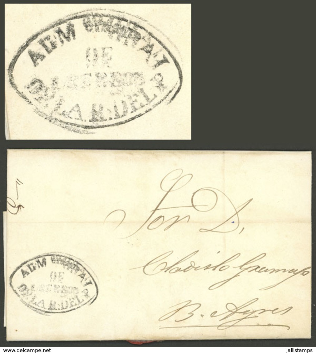 PARAGUAY: Entire Letter Dated Asunción 19/OC/1860 Sent To Buenos Aires (by Schooner Yporá), With Black Mark "ADMON. GRAL - Paraguay