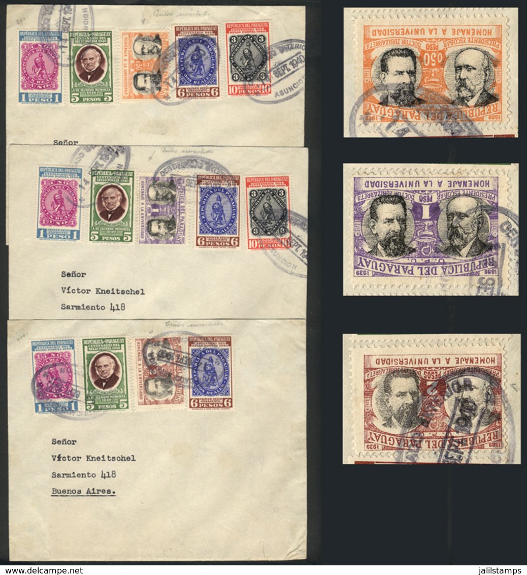 PARAGUAY: Sc.351/353, With INVERTED CENTERS (University Of Asunción), Franking Along Other Values 3 Covers Sent To Bueno - Paraguay