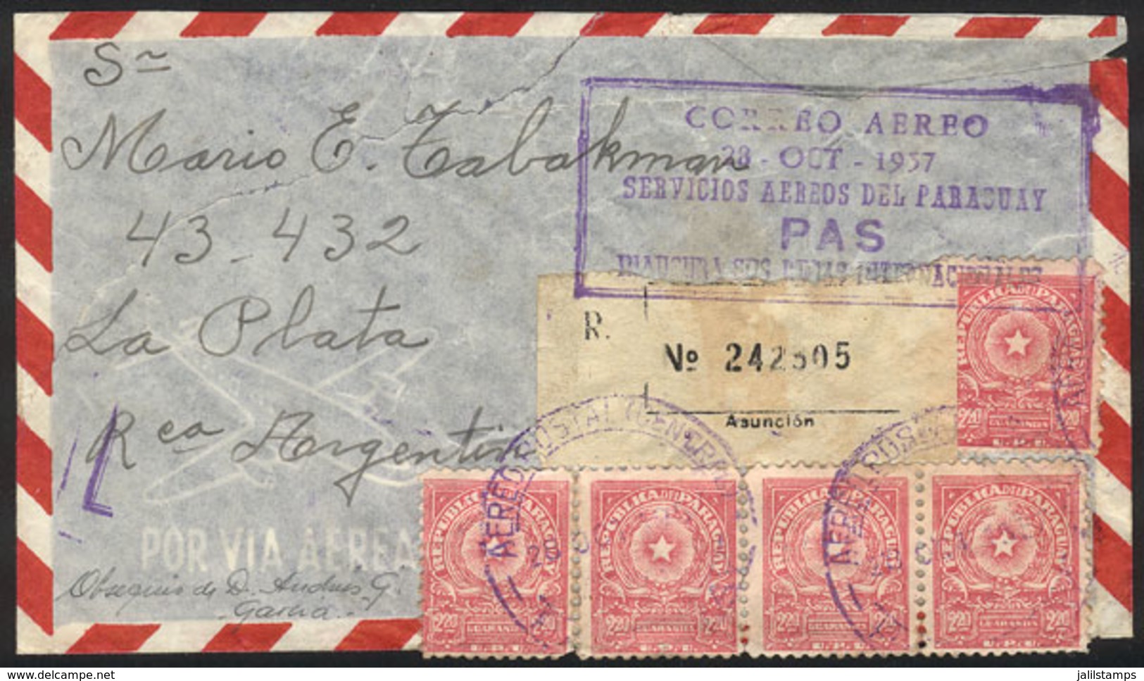 PARAGUAY: 28/OC/1957 Asunción - La Plata, FIRST International Flight Of The Paraguayan Airways Service (PAS), Minor Defe - Paraguay