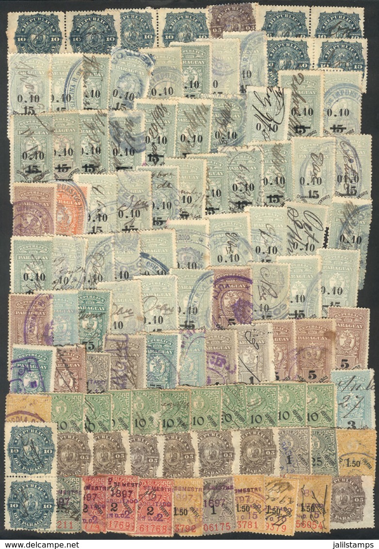PARAGUAY: About 400 Old Revenue Stamps, Rare UNCHECKED Lot, Perfect To Look For Rare And Scarce Stamps. With Duplication - Paraguay