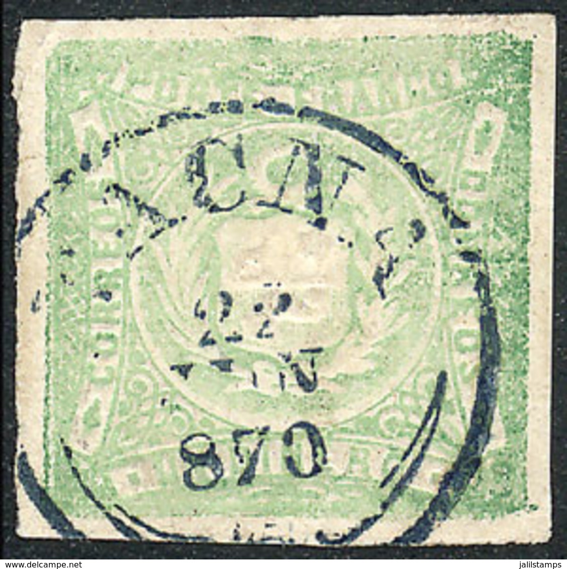 PERU: Sc.14, With Dark Blue Datestamp Of TACNA For 27/JUN/1870, Excellent Quality! - Peru