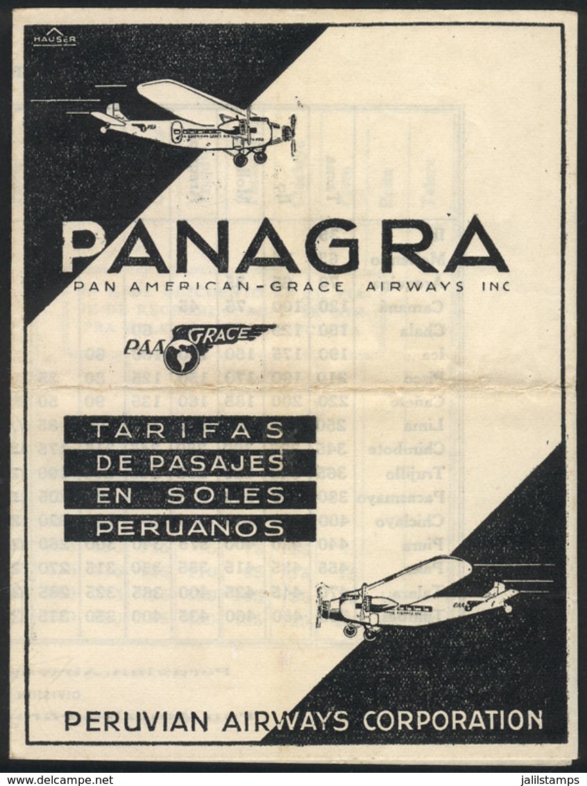 PERU: PANAGRA: Old Leaflet With Airfares For Flights Between Various Peru Cities (4 Pages), VF Quality, Rare! - Perú