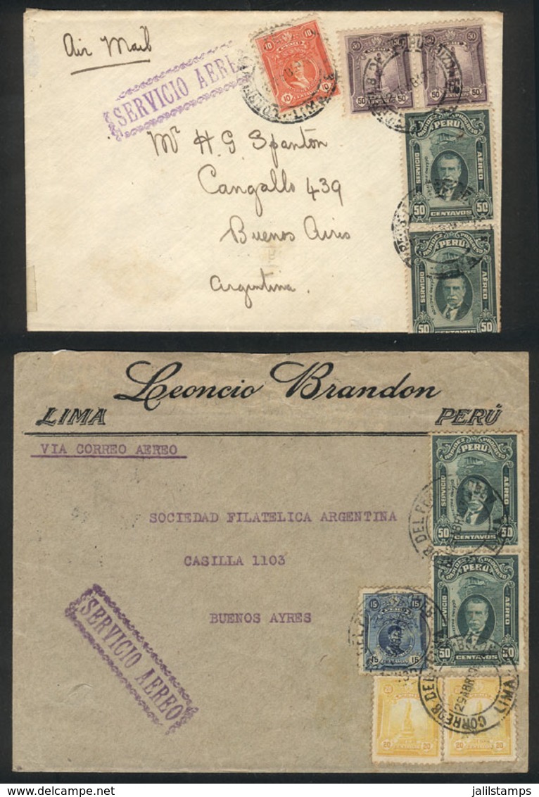 PERU: 27/FE/1930 And 29/AP/1930 Lima - Buenos Aires, 2 Airmail Covers With Rates Of 2.10S And 1.55S. Respectively, Both  - Perú