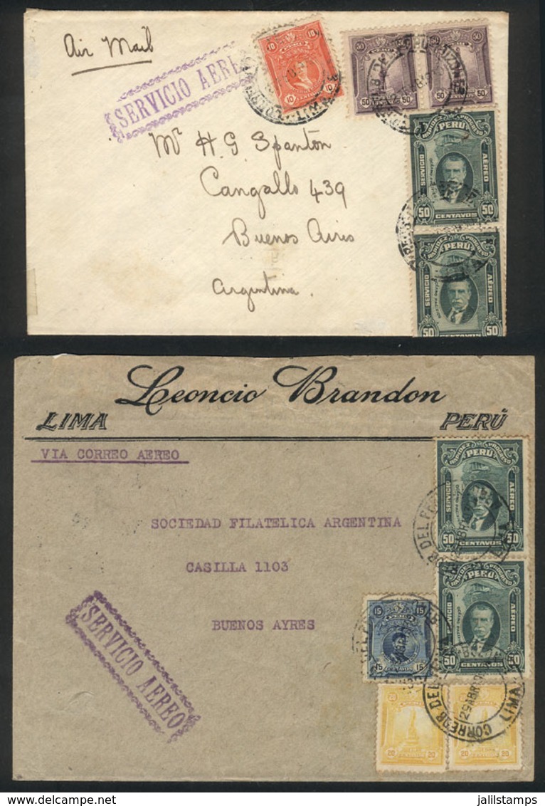 PERU: 27/FE/1930 And 29/AP/1930 Lima - Buenos Aires, 2 Airmail Covers With Rates Of 2.10S And 1.55S. Respectively, Both  - Peru
