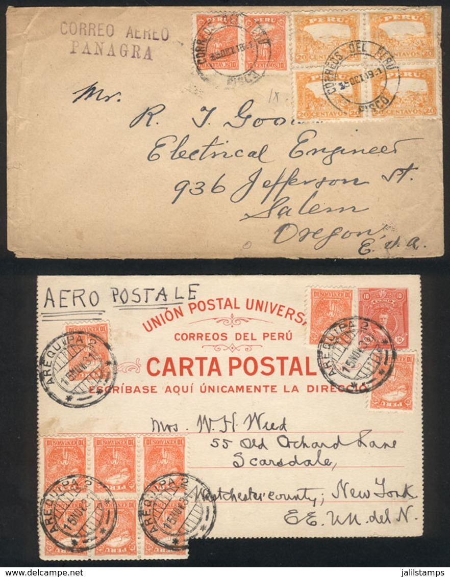 PERU: 25/OC/1931 And 15/NO/1931 Pisco - USA And Arequipa - USA, Cover And Lettercard Used With The New Rate Of 1 Sol Per - Pérou