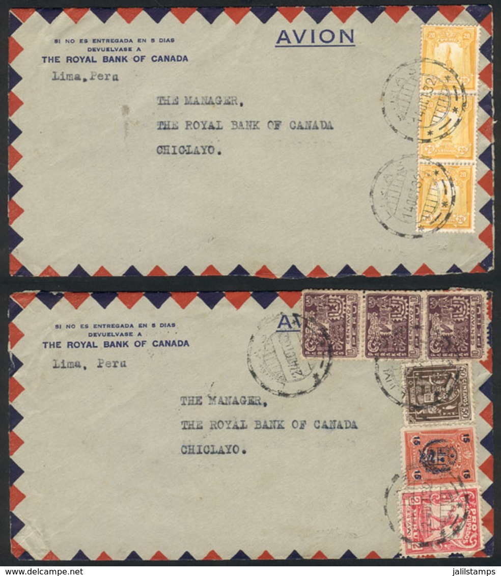 PERU: 14/OC And 24/OC/1932 Lima - Chiclayo, 2 Covers Sent By PANAGRA With Postages Of 60c (double Rate) And 95c. (triple - Perú
