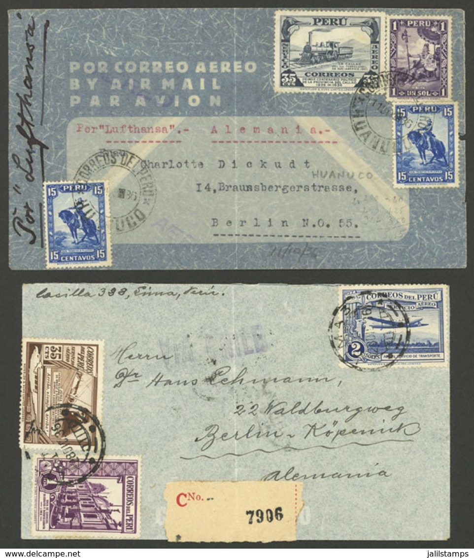 PERU: 11/JUN/1936 And 28/DE/1936, Huanuco And Lima To Berlin, Airmail Covers With The New Rates Of That Year, One With 1 - Perú