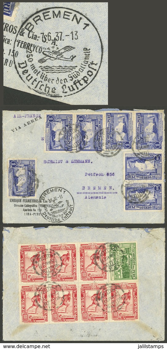 PERU: 26/MAY/1937 Lima - Bremen (Germany), Airmail Cover With Fantastic Postage Of 7.75S., On Arrival In Bremen It Recei - Perú