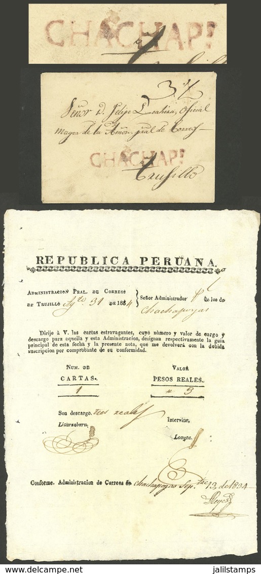 PERU: Cover (including Its Original Content, Note Dated 13/SE/1834) Sent To Trujillo, With "3½" Rating In Pen And "CHACH - Peru