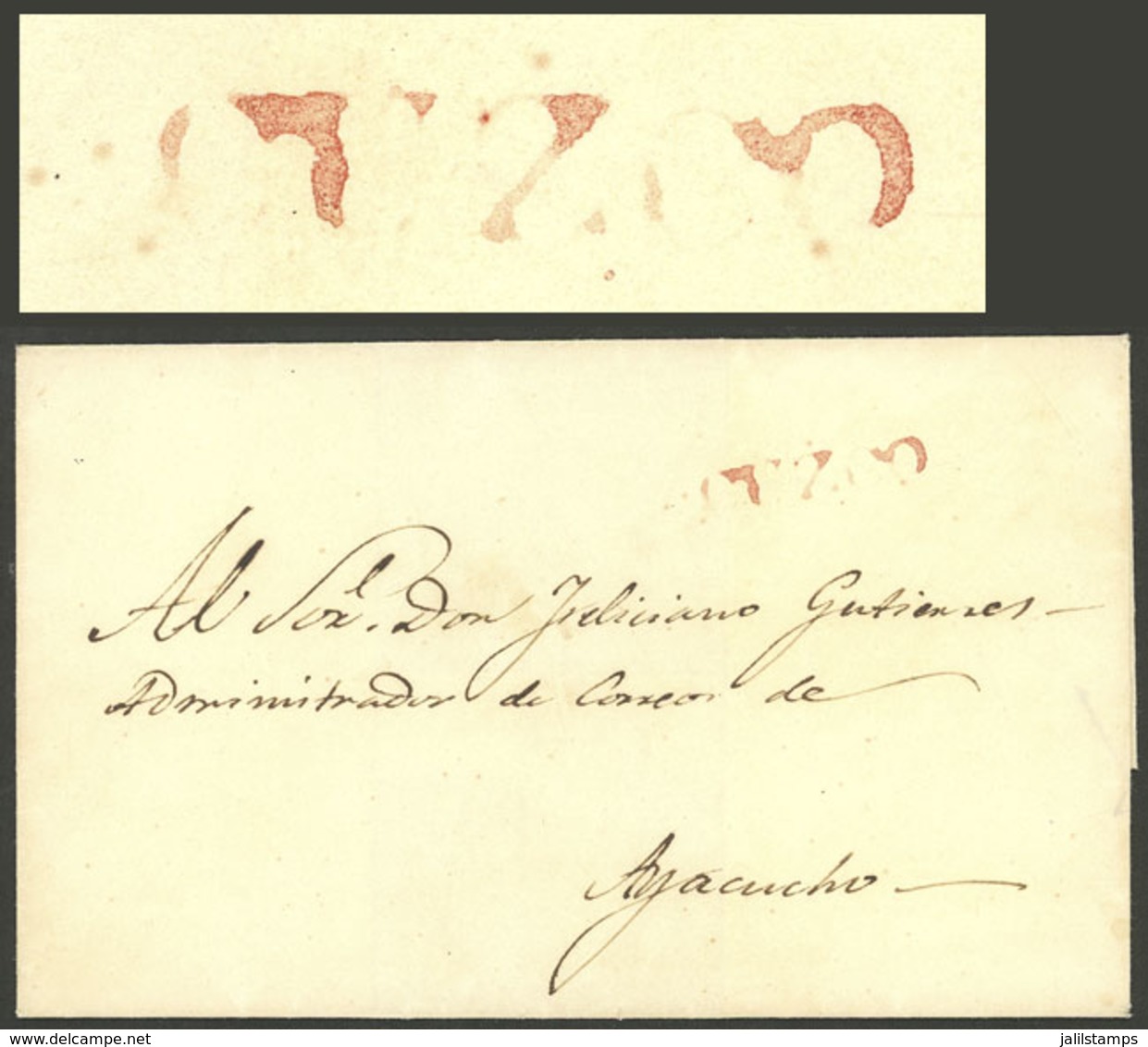 PERU: Folded Cover To Ayacucho, With The Straightline "CUZCO" Mark In Red (28 X 6 Mm), Excellent!" - Peru