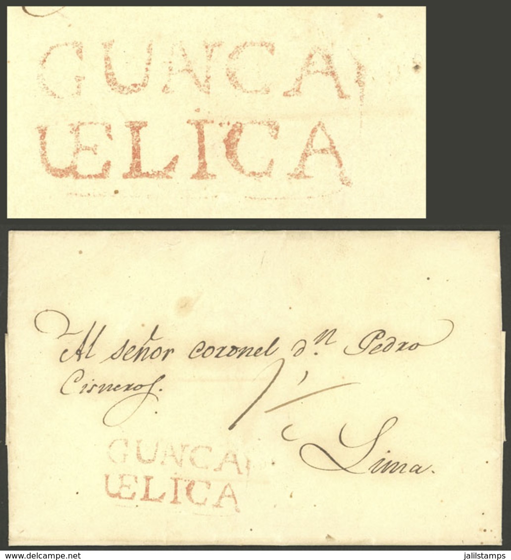 PERU: Folded Cover Sent To Lima, With "1½" Rating And 2-line "GUANCA-UELICA" Mark, Excellent Quality, Rare!" - Peru