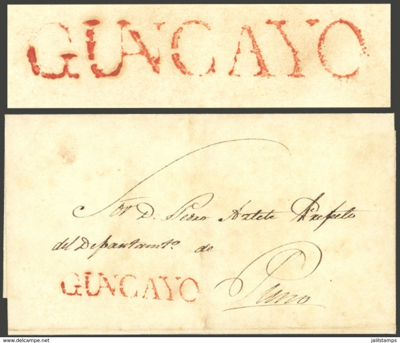 PERU: Folded Cover Sent To Puno With The Mark "GUANCAYO" (Huancayo) Perfectly Applied, Excellent And Very Rare!" - Peru