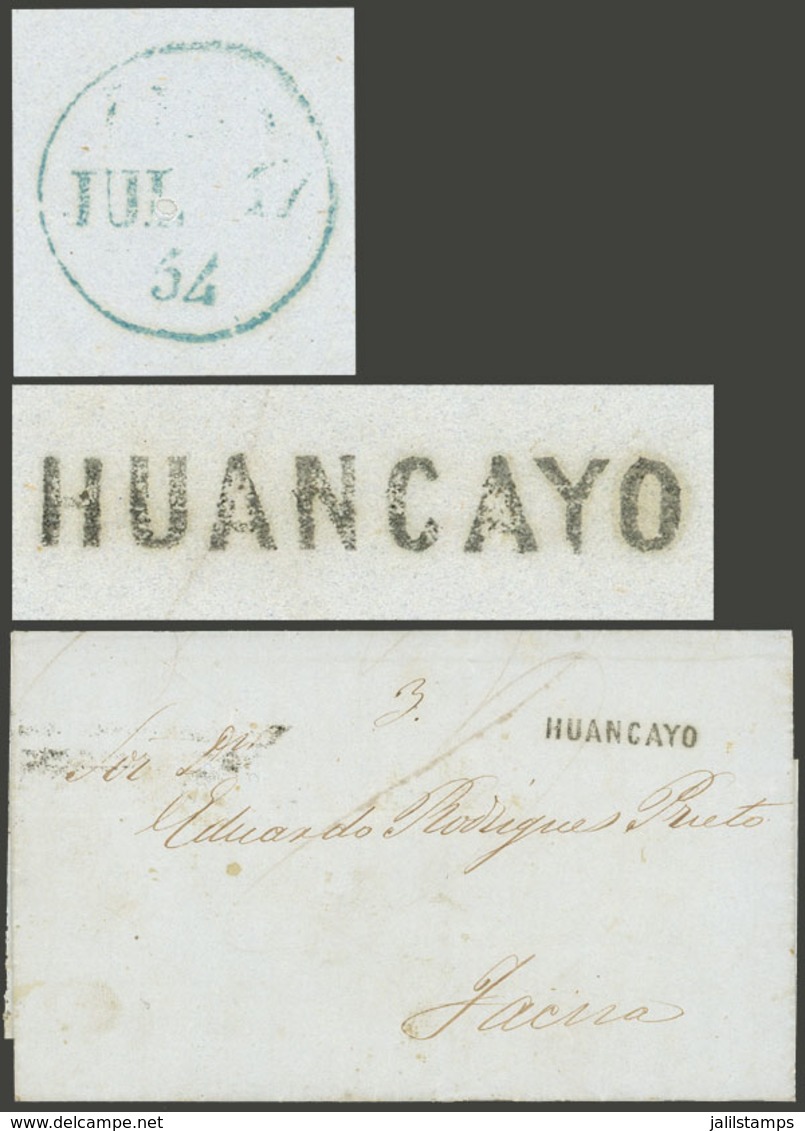 PERU: Entire Letter Dated 10/JUL/1854 And Sent To Tacna With "HUANCAYO" Mark (23 X 9.50 Mm) Perfectly Applied Along "3"  - Peru